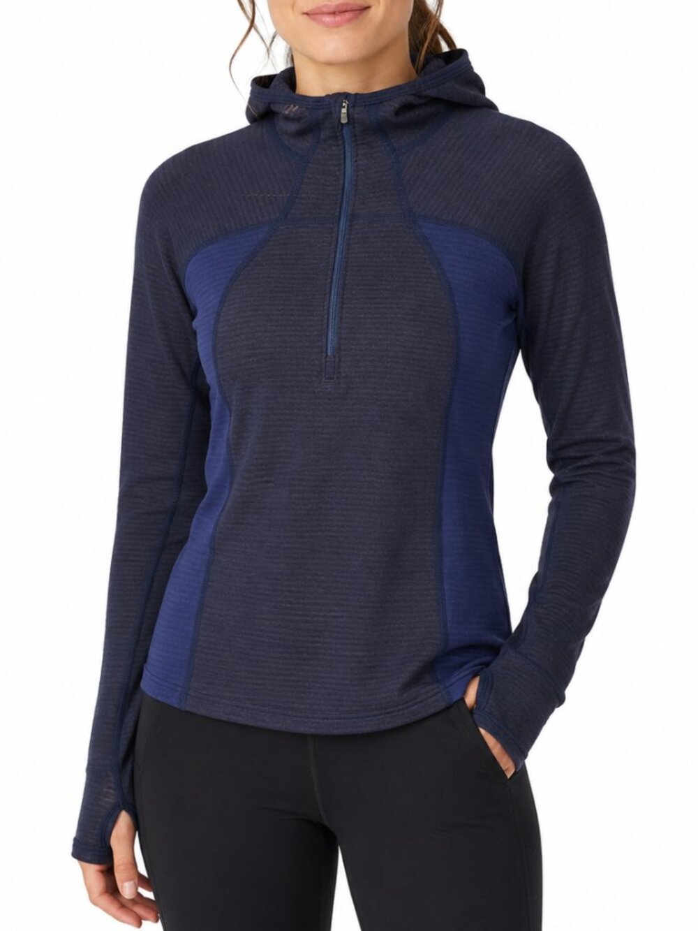 MEC Polartec Power Dry Grid Fleece 1/2 Zip Base Layer Top Navy Medium Outdoor